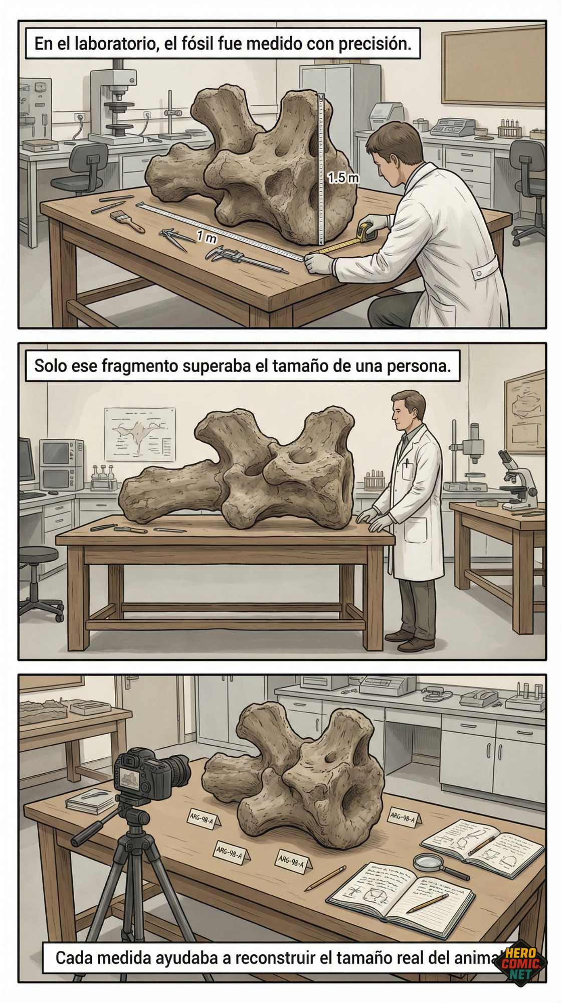 En el laboratorio, el fósil fue medido con precisión